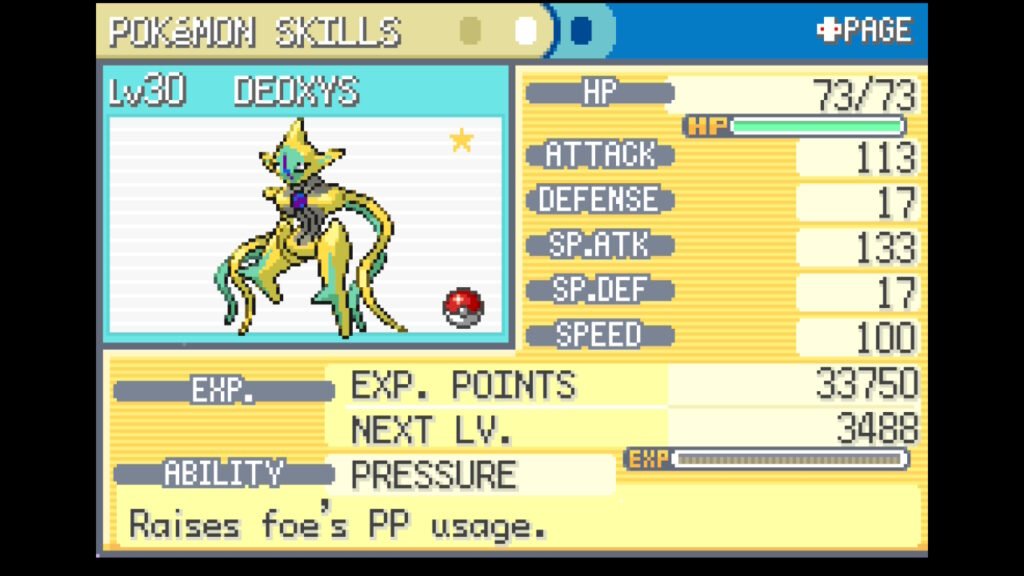 Shiny Deoxys Summary Screen in Pokémon FireRed