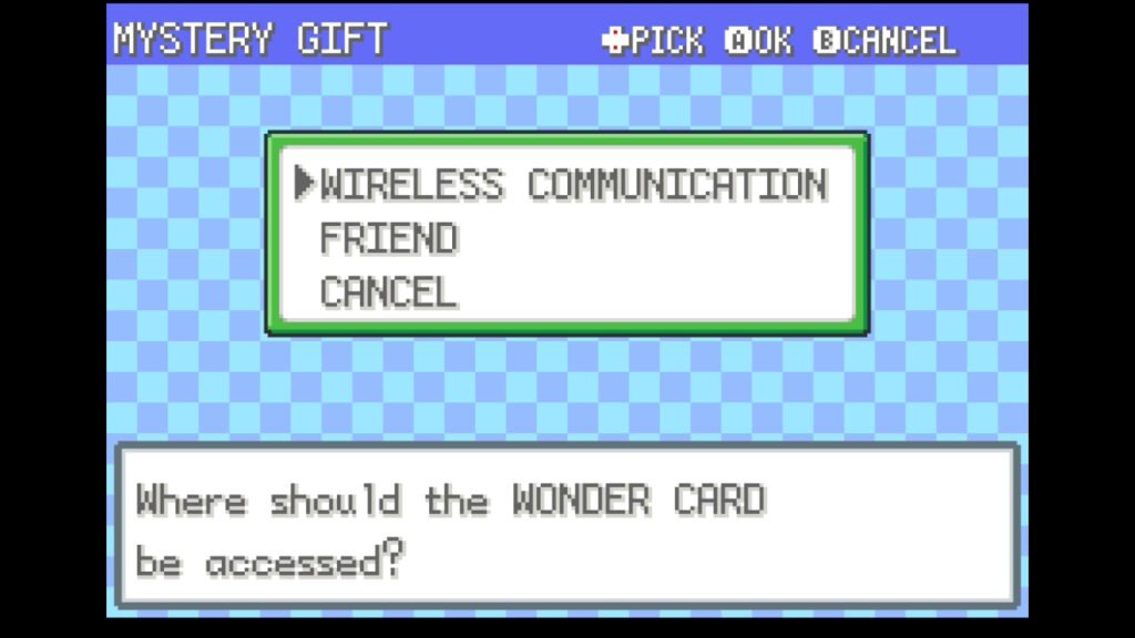 Wonder Card menu in FireRed and LeafGreen